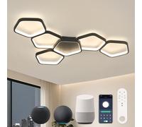 Kuwork Matter Lámpara LED Inteligente de Techo, Control de Voz Compatible con Alexa, HomeKit y Google, 58W Regulable con Mando, Lámpara de Techo Negro 90 cm para Salón, Dormitorio Dormitorio Cocina