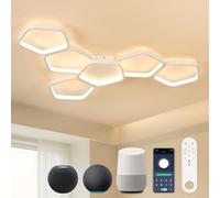 Kuwork Matter Lámpara LED Inteligente de Techo, Control de Voz Compatible con Alexa, HomeKit y Google, 58W Regulable con Mando, Lámpara de Techo 90 cm para Salón, Dormitorio Dormitorio Cocina