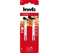 kwb 2 hojas de sierra de calar de madera dura, fibra de vidrio (adecuadas para madera dura, plástico GFK, bimetal, dientes endurecidos, vástago en T)