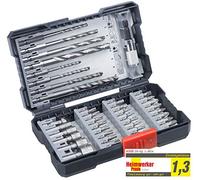 kwb Caja de 39 piezas con vástago hexagonal, broca de metal HSS, 4 brocas para piedra y puntas PH, PZ y TX, incluye avellanador, portapuntas y puntas de llave de vaso