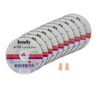 kwb Discos de corte fino angular, Disco de separación para acero inoxidable en caja de almacenamiento, Incluye tapones para los oídos ABM, 125 x 1.0 x 22.23, Diámetro 125 mm