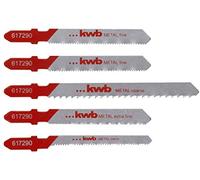 kwb Juego de 5 hojas de sierra de calar de metal HSS para cortes gruesos y extrafinos, incluye hoja de sierra curva con vástago T S-20/vástago de leva