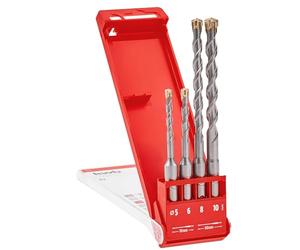 kwb Juego de brocas HB2X SDS Plus, 4 piezas, 110/160 mm, Ø 5/6/8/10 mm (punta de cruz de carburo X, espiral fresada en forma de U, acero 40 CR, SDS Plus)