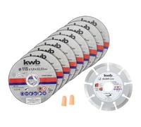 kwb Juego de discos de corte para acero inoxidable e INOX, 115 mm, con caja de almacenamiento y tapones para los oídos