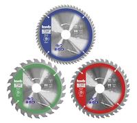KWB - Juego de hojas de sierra circular para sierras circulares o sierras de mesa, para paneles y materiales de construcción de madera, incluidos anillos reductores de 16 y 20 mm, 210 x 30/20/16 mm