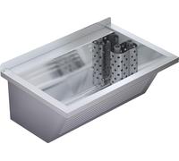 KWC KP, lavabo de pared, modelo SIRIUS, acero cromado, 750x354x500 mm, montaje en pared, desagüe trasero en el lado derecho, válvula de pie, protector de esquina extraíble, 1 unidad.