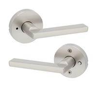 Kwikset Halifax - Manija de puerta de privacidad interior con cerradura, palanca redonda para baño y dormitorio, níquel satinado, reversible, sin llave, con protección Microban