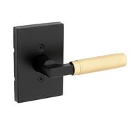 Kwikset Prava Manija de puerta ficticia, palanca de una sola cara para armarios, puertas dobles francesas y despensa, negro mate y latón satinado, palanca interior reversible no giratoria, con