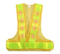 kwmobile Chaleco reflectante alta visibilidad - Chaleco de seguridad reflector amarillo con luz LED roja - Tiras reflectantes para practicar deporte