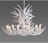 KXEcoLife Lámpara de araña de asta Blanca, lámpara de araña rústica de Cuerno de Ciervo Estilo Vela clásico, lámpara Colgante Grande de cabaña Vintage de 9 Luces y 18 Brazos, lámpara de Tech
