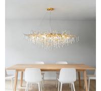 KXEcoLife Lámpara de araña Moderna de Cristal con Forma de Gota de Lluvia, Elegante luminaria Rectangular Lineal Dorada Estilo Art déco con Forma de Rama de árbol y Cadena Ajustable para co