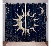 kxry Cortinas Opacas de Sol y Luna para Dormitorio, Sala de Estar, Azul Marino, Bohemias, celestiales, oscurecimiento con Ojales, 84 Pulgadas de Largo, Cortinas de Ventana para decoración de