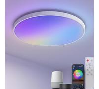 KYFGDLA Plafón LED Techo Inteligente Regulable con Mando a Distancia, Color RGB DIY, 30W, Luz de Techo Redonda 30cm para Dormitorio, IP44 Impermeable Lámpara de Baño, Compatible con Alexa Google Home