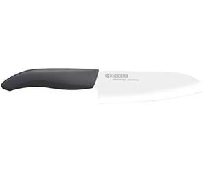 Kyocera FK-140 WH-BK BIO, Cuchillo Santoku, 14 cm, mango de bioplástico, cuchilla afilada de cerámica de zirconia, afilada a mano, ligera, no corrosiva, sin transferencia de sabor
