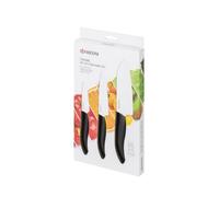 Kyocera FK-3PC-BK, Juego de cuchillos, Cuchillo para pelar 7.5 cm, Cuchillo utilitario 11 cm, Cuchillo Santoku 14 cm, hoja de cerámica de circonio afilada, afilada a mano, ligera, no corrosiva