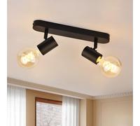 KYOTECH Lámpara de Techo con 2 Focos, Foco de Techo Ajustables y Giratorios LED Plafón Moderno, Aplique Metal Negro, Aplique Pared Bombilla E27 para Interior Dormitorio Pasillo Max 60W, Sin Bombilla