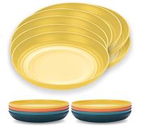 Kyraton 23 cm gran placa de plástico profundo 8 piezas, no se puede romper, bandeja ligera reutilizable pasta y tazón de albóndigas microondas seguro sin BPA lavavajillas seguros (amarillo dorado)