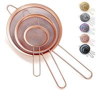 Kyraton Juego de 3 coladores de malla fina de oro rosa, tamiz de harina de cobre para hornear, colador de acero inoxidable, colador de té Matcha, separador de salsa, coladores de pasta Stasher Sieve