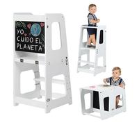KYWAI® Torre de Aprendizaje Plegable de Madera Premium, Torre Aprendizaje 3 en 1 Convertible en Mesa y Silla - Empresa Comprometida con la Reforestación, Desde 1 Año, Escalón Ajustable (Blanco)