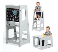 KYWAI® Torre de Aprendizaje Plegable de Madera Premium, Torre Aprendizaje 3 en 1 Convertible en Mesa y Silla - Empresa Comprometida con la Reforestación, Desde 1 Año, Escalón Ajustable (Gris Perla)