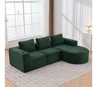 L Sofá con función de dormir, sofá sin camas, sofá cama, sofá esquinero | Tela de pana con 3 cojines y 2 soportes para vasos de plástico, sin montaje, para pequeñas salas de estar, apartamentos