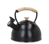 La Cafetière Hervidor de agua silbante de 1,6L, estructura de acero inoxidable con mango de madera antiquemaduras y de fácil agarre, apto para placas de inducción, hervidor para agua hirviendo, negro