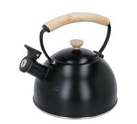 La Cafetière Hervidor de agua silbante de 1,6L, estructura de acero inoxidable con mango de madera antiquemaduras y de fácil agarre, apto para placas de inducción, hervidor para agua hirviendo, negro