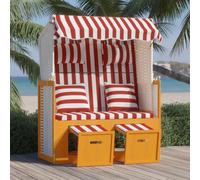 La cesta de playa "Living Store" con cojines, fabricada en ratán sintético y madera maciza, en color rojo y blanco