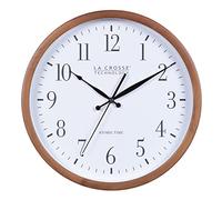 La Crosse Technology 404-50447-INT Reloj de Pared analógico de Nogal atómico de 12.8 Pulgadas