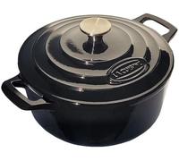 La Cuisine Cacerola de hierro fundido esmaltado, 26 cm, 5 litros - Interior de esmalte negro mate, exterior de esmalte negro brillante. Apta para horno.