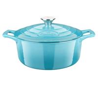 La Cuisine Cacerola de hierro fundido esmaltado 4,75 litros, 26 cm de diámetro, interior esmaltado en negro mate, color verde azulado, apta para horno