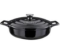 La Cuisine Cacerola de hierro fundido esmaltado con tapa, 28 cm de diámetro. Revestimiento interior de esmalte negro mate, acabado exterior de esmalte negro brillante. Apta para horno.