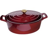 La Cuisine - Cacerola ovalada de hierro fundido esmaltado con tapa, 4,7 L (5 cuartos de galón), revestimiento interior de esmalte negro mate, color arándano, asa de tapa de acero inoxidable chapado en