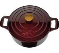 La Cuisine Cazuela de hierro fundido esmaltado de 26 cm de diámetro. 5 L. Revestimiento Interno Esmaltado Negro Mate, Arándano, Asa Tapa de Acero Inoxidable Chapado en Oro, Apto para Horno