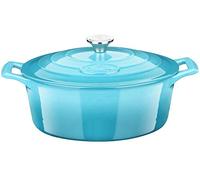La Cuisine Cocotte - Cacerola de hierro fundido esmaltada con tapa, apta para inducción, para horno, forma ovalada, 33 cm, 6,5 litros, color azul claro