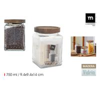 La Mediterranea Tarro de Vidrio Cuadrado con Tapa de Madera Lignes 0.75L (Pack de 24) SKU: B14JFA3SGC