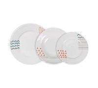 La Mediterránea - Vajilla completa 12 Piezas de Porcelana, Incluye 4 Platos Llanos de (24 cm), 4 Platos Hondos de (21,5 cm) y 4 Platos de Postre de (19 cm)