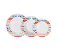 La Mediterránea - Vajilla completa 18 Piezas de Porcelana, Incluye 6 Platos Llanos de (24 cm), 6 Platos Hondos de (21,5 cm) y 6 Platos de Postre de (19 cm)