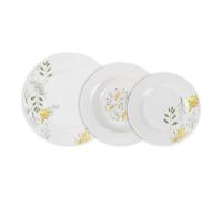 La Mediterránea - Vajilla completa 18 Piezas de Porcelana, Incluye 6 Platos Llanos de (24 cm), 6 Platos Hondos de (21,5 cm) y 6 Platos de Postre de (19 cm)
