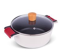 La Moustache - Cacerola Alta 24 cm, Aluminio Fundido con Antiadherente y Antirayaduras para Todas las Cocinas, Incluida Inducción, Sin PFOA, Tapa de Cristal, Asas de Silicona Ergonómicas (Blanco)