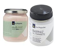 La Pajarita 103337 Pintura para Decoración y DIY, Chalk, 1, Rosa Capricho & Bote de Barniz 75 ml Efecto Ultramate, Multicolor (124216)
