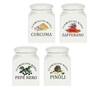 La Porcelana Blanca - Juego de especias de 4 piezas Mix - Conserva, tarros y recipientes - Tarros de cocina - Porcelana - 175 cc; 6,5 x 6,5 x 9,5 cm