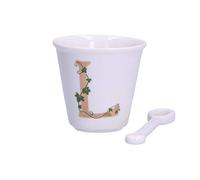 La Porcellana Bianca - Vaso con letra L con cuchara - Decoración Casa, cocina - Línea única - Idea regalo - Porcelana - 75 CC; Ø 6,7 x 6 cm