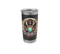 La Santa Muerte en estilo tatuaje con globo terráqueo Vaso térmico de acero inoxidable de doble pared