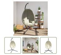 La tienda Living Store ofrece esta hamaca colgante con diseño de huevo, que incluye un soporte. Está fabricada con tela beige y acero
