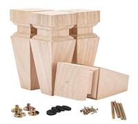La Vane Juego de 4 patas de madera para muebles de 15 cm, geometría tallada de madera maciza sin terminar con placa de montaje y tornillos para sofá, armario, mesa, soporte de TV