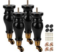 La Vane - Juego de 4 patas de muebles de madera maciza con ruedas, 22,9 cm, color negro torneado, patas de repuesto para moño con perno M8 preperforado y placa de montaje para sillón, otomano, sillón