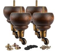 La Vane Patas de madera para muebles de 14 cm con ruedas giratorias, 4 unidades de husillo de madera maciza, patas de repuesto para muebles con ruedas y placas de montaje M8 y tornillos para sofá