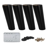 La Vane Patas de madera para muebles de 15 cm, 4 piezas de madera maciza oblicua cónica, patas de repuesto negras con placa de montaje para sofá, armario, soporte de TV, sillón, L:1207062-02-15/M45