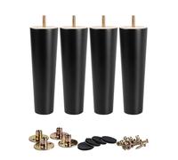 La Vane Patas de madera para muebles de 20 cm, juego de 4 patas de repuesto M8 de madera maciza negra con perno preperforado de 5/16 pulgadas, placa de montaje y tornillos para sofá, silla, otomana